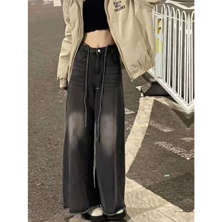 Jiashucheng Quần Jean Ống Loe Rộng Lưng Cao Size Lớn Sờn Nhẹ Phong Cách Mori Cổ Điển Thời Trang Xuân Thu Dành Cho Bạn Nữ