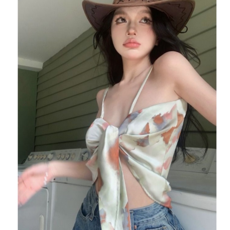 Jiashucheng Áo Ống Tam Giác Bằng Lụa Không Tay Mặc Ngoài Đi Biển Mùa Hè Quyến Rũ Cho Nữ