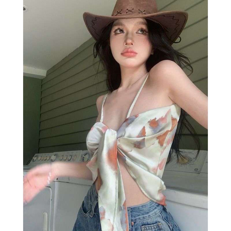 Jiashucheng Áo Ống Tam Giác Bằng Lụa Không Tay Mặc Ngoài Đi Biển Mùa Hè Quyến Rũ Cho Nữ