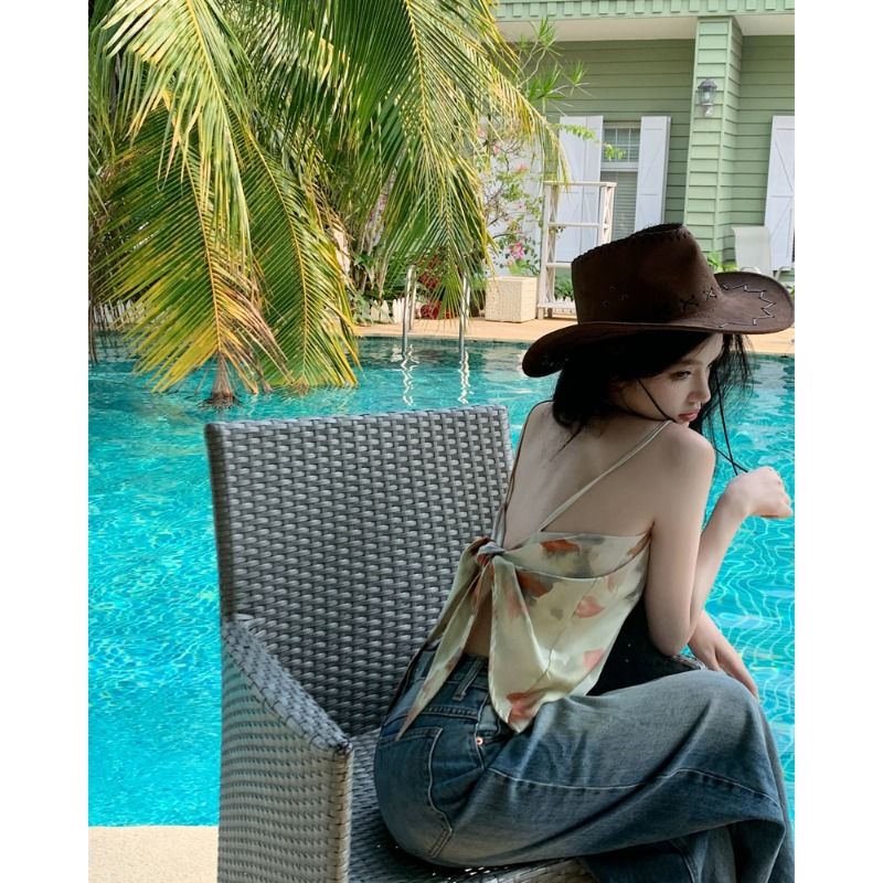 Jiashucheng Áo Ống Tam Giác Bằng Lụa Không Tay Mặc Ngoài Đi Biển Mùa Hè Quyến Rũ Cho Nữ