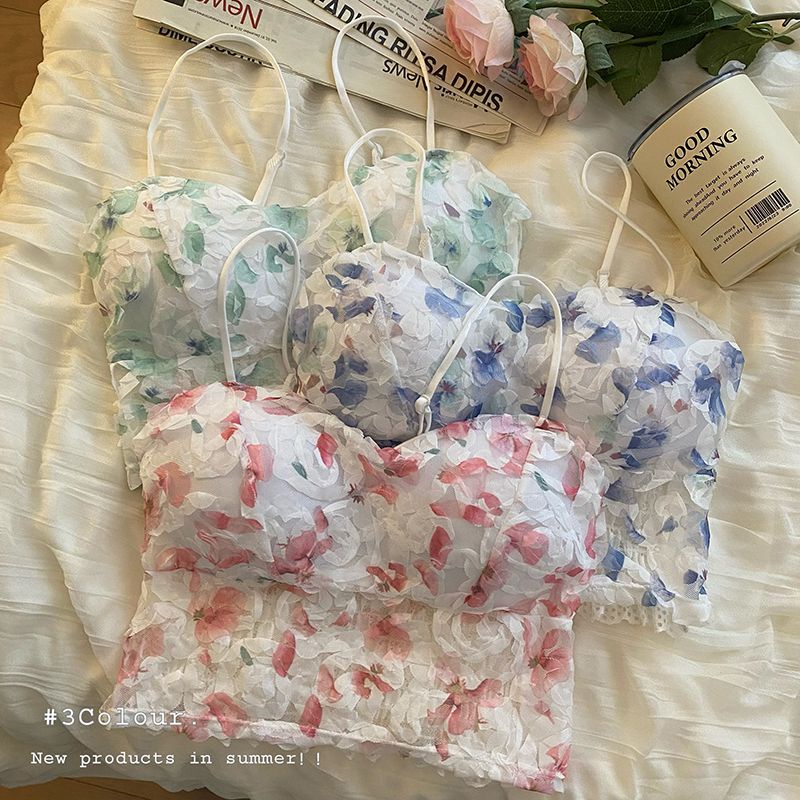 Jiashucheng Áo Ống Ôm Ngực Họa Tiết Hoa Phong Cách Hàn Quốc Thời Trang Mùa Hè Cho Nữ