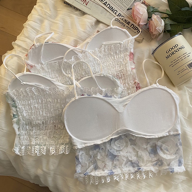 Jiashucheng Áo Ống Ôm Ngực Họa Tiết Hoa Phong Cách Hàn Quốc Thời Trang Mùa Hè Cho Nữ