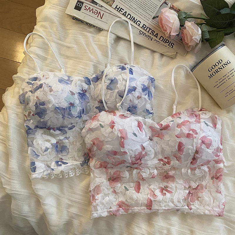 Jiashucheng Áo Ống Ôm Ngực Họa Tiết Hoa Phong Cách Hàn Quốc Thời Trang Mùa Hè Cho Nữ