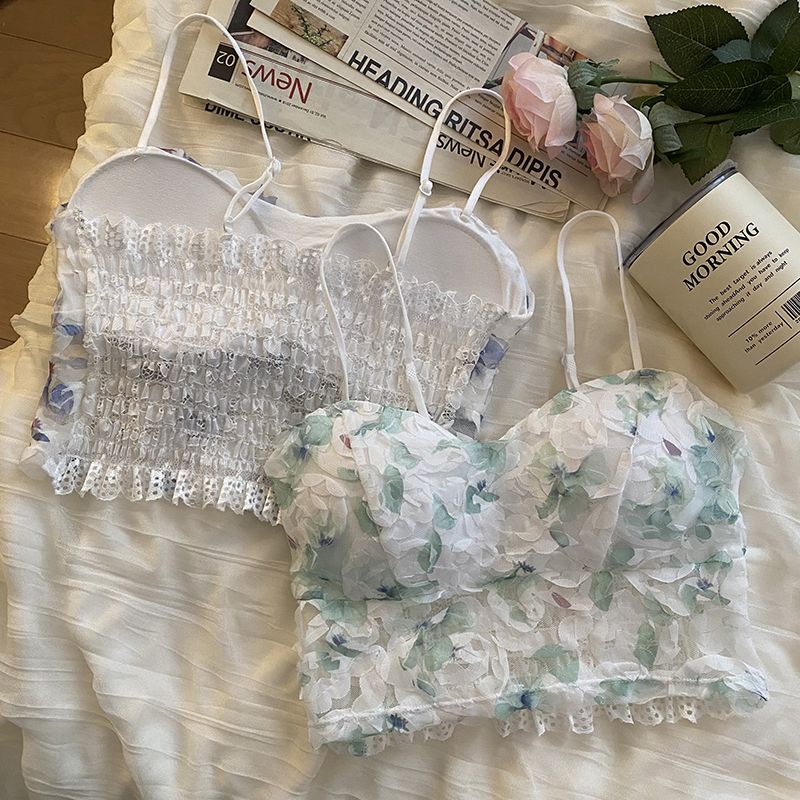 Jiashucheng Áo Ống Ôm Ngực Họa Tiết Hoa Phong Cách Hàn Quốc Thời Trang Mùa Hè Cho Nữ