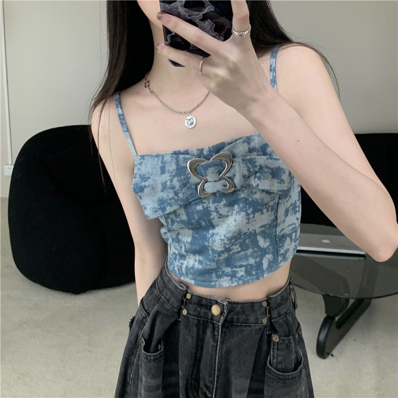 Jiashucheng Áo Hai Dây Dệt Kim Nhuộm Màu Phong Cách Hàn Quốc Thời Trang Mùa Hè Cho Nữ