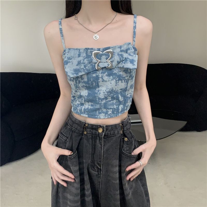 Jiashucheng Áo Hai Dây Dệt Kim Nhuộm Màu Phong Cách Hàn Quốc Thời Trang Mùa Hè Cho Nữ