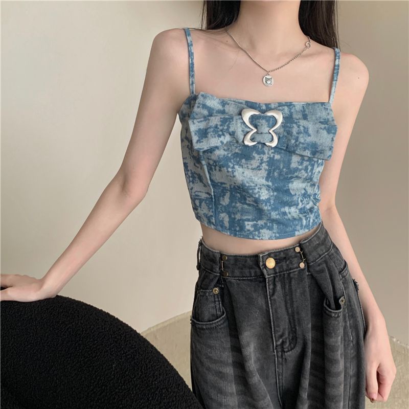 Jiashucheng Áo Hai Dây Dệt Kim Nhuộm Màu Phong Cách Hàn Quốc Thời Trang Mùa Hè Cho Nữ