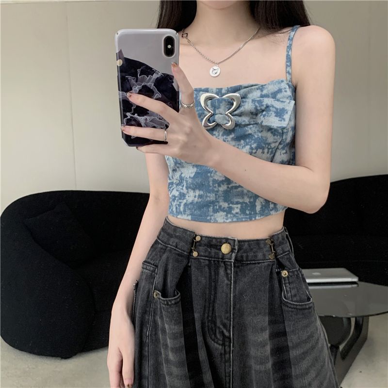 Jiashucheng Áo Hai Dây Dệt Kim Nhuộm Màu Phong Cách Hàn Quốc Thời Trang Mùa Hè Cho Nữ