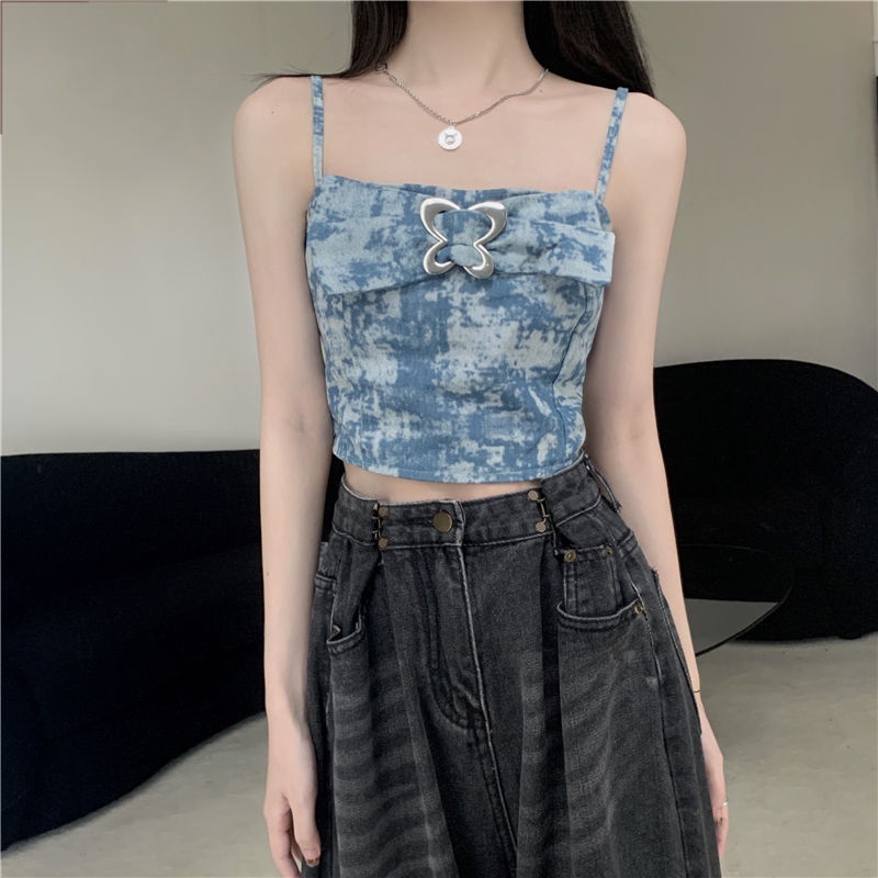 Jiashucheng Áo Hai Dây Dệt Kim Nhuộm Màu Phong Cách Hàn Quốc Thời Trang Mùa Hè Cho Nữ