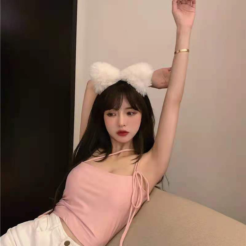 Jiashucheng Áo Hai Dây Cột Dây Dáng Ngắn Màu Trơn Phong Cách Phương Tây Thời Trang Mùa Hè Mới Cho Nữ