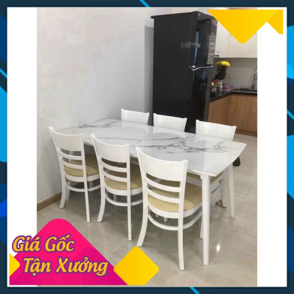 [siêu sale] -  BÀN ĂN GỖ GIẢ ĐÁ TRẮNG + 6 GHẾ CABIN NỆM hàng hiệu - bh 12 THÁNG - nhãn hiệu Ngọc Mai Furniture | BigBuy360 - bigbuy360.vn