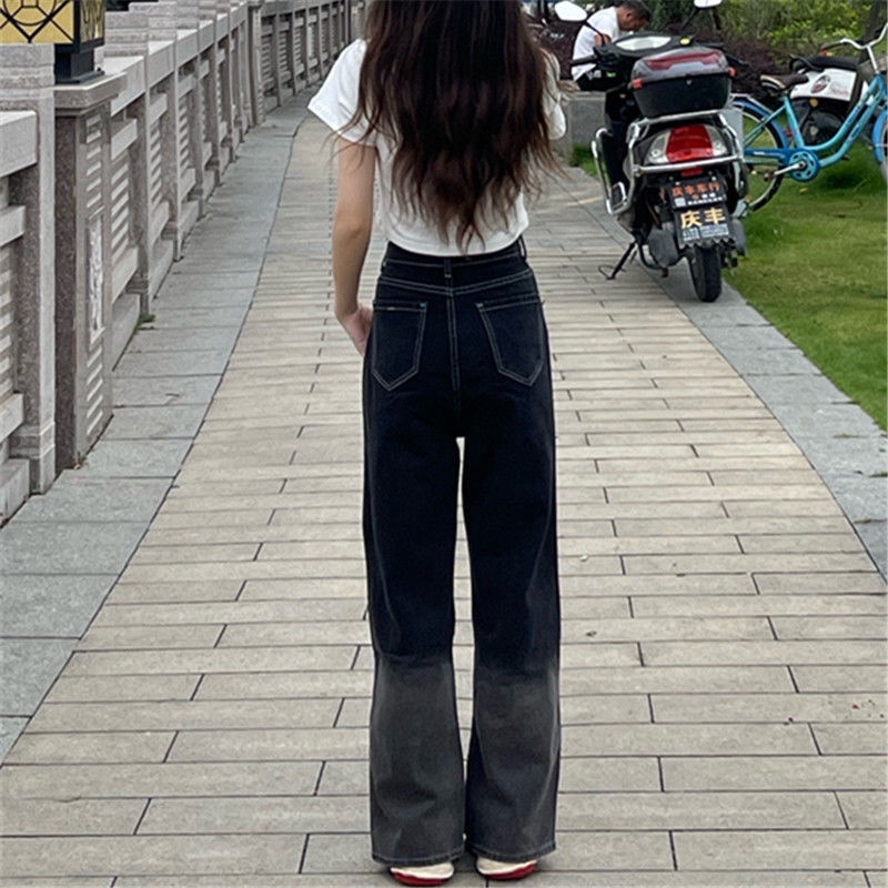 Jiashucheng Quần Jean Nữ Ống Rộng Lưng Cao Màu Gradient Phong Cách Hàn Quốc Thiết Kế Mới Mùa Xuân Hè Niche
