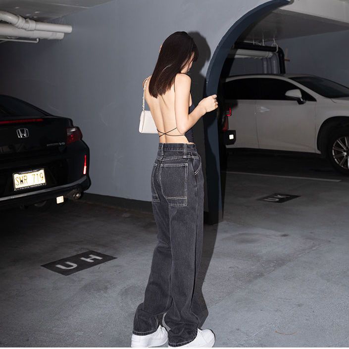 Jiashucheng Quần Denim Ống Rộng Lưng Cao Phong Cách Mới Xuân Hè Cho Nữ