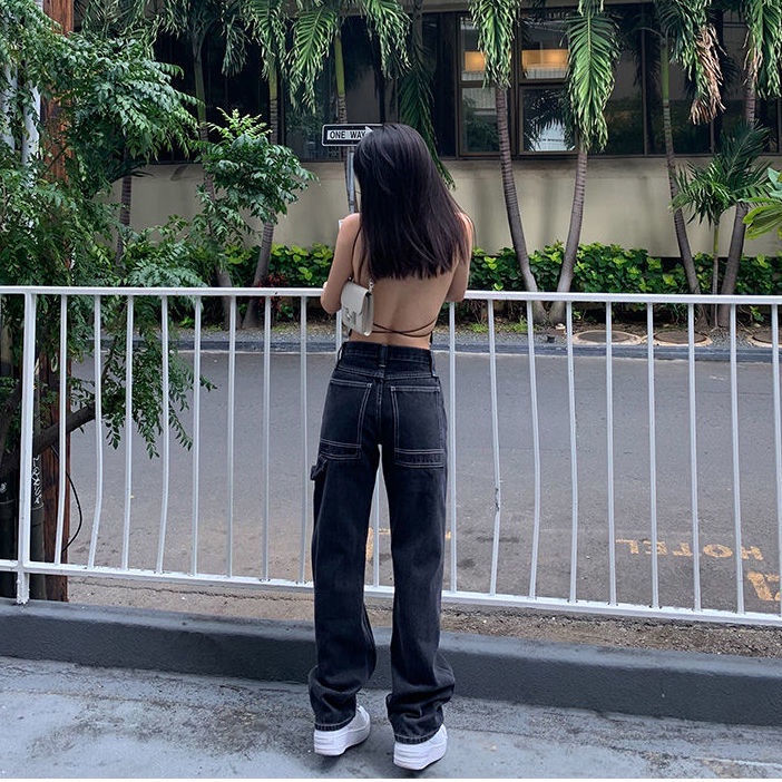 Jiashucheng Quần Denim Ống Rộng Lưng Cao Phong Cách Mới Xuân Hè Cho Nữ