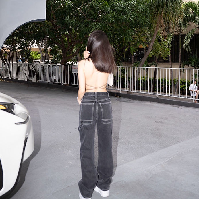 Jiashucheng Quần Denim Ống Rộng Lưng Cao Phong Cách Mới Xuân Hè Cho Nữ