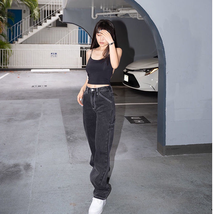 Jiashucheng Quần Denim Ống Rộng Lưng Cao Phong Cách Mới Xuân Hè Cho Nữ