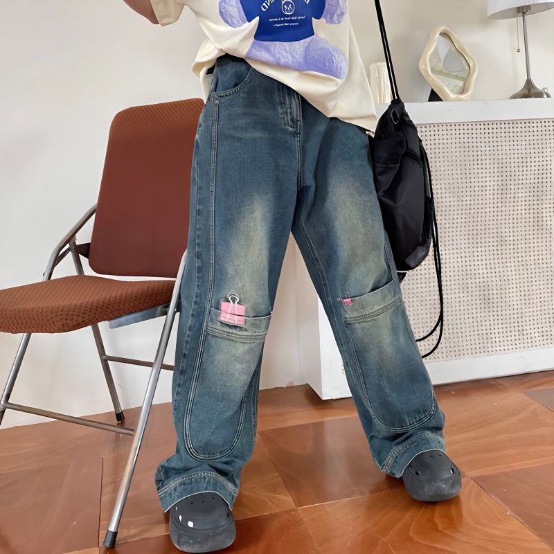 Jiashucheng Quần Jean Ống Rộng Thẳng Đáy Hình Quả Lê Độc Đáo Thời Trang Mùa Thu Đường Phố Mới Cho Nữ