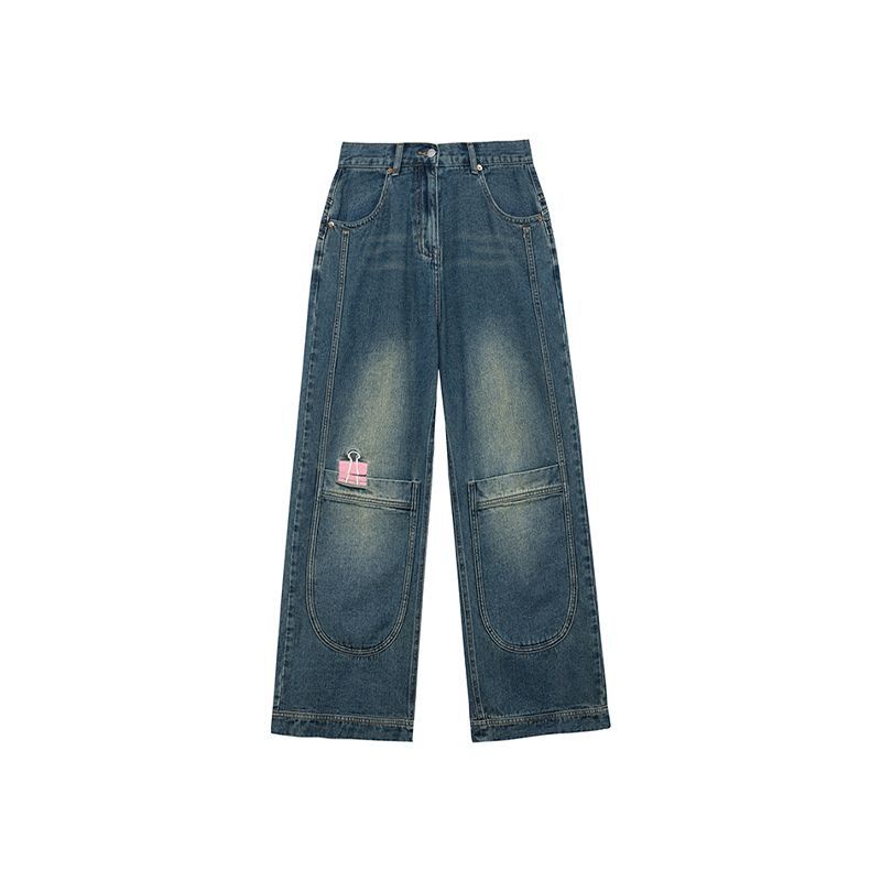 Jiashucheng Quần Jean Ống Rộng Thẳng Đáy Hình Quả Lê Độc Đáo Thời Trang Mùa Thu Đường Phố Mới Cho Nữ