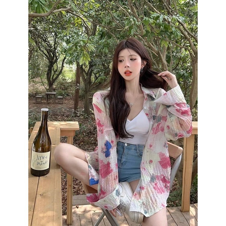 Jiashucheng Áo Sơ Mi Voan Mỏng Dáng Rộng Họa Tiết Hoa Phong Cách Pháp Thời Trang Mùa Hè Dành Cho Nữ
