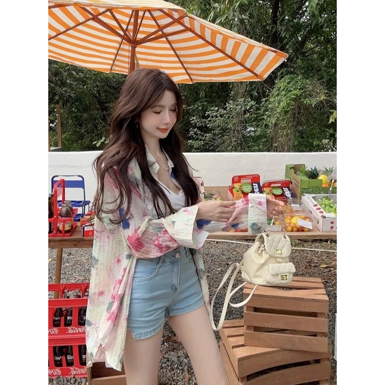 Jiashucheng Áo Sơ Mi Voan Mỏng Dáng Rộng Họa Tiết Hoa Phong Cách Pháp Thời Trang Mùa Hè Dành Cho Nữ