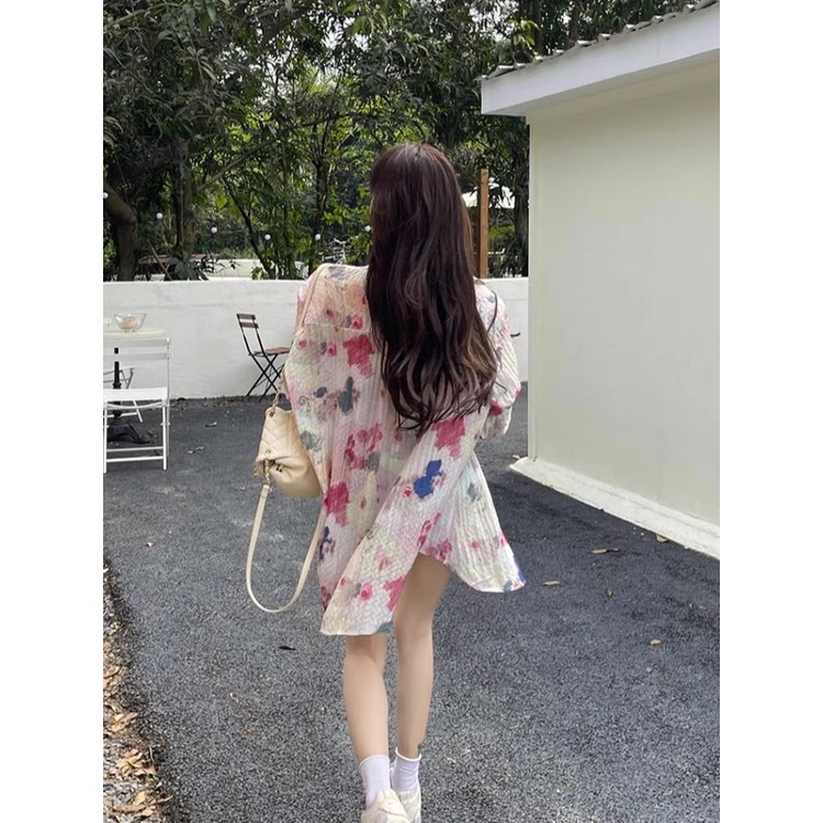 Jiashucheng Áo Sơ Mi Voan Mỏng Dáng Rộng Họa Tiết Hoa Phong Cách Pháp Thời Trang Mùa Hè Dành Cho Nữ