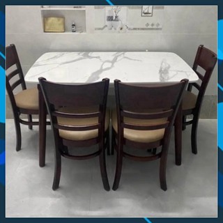 Bàn Ăn 4 Ghế gỗ giả đá sang trọng bền chắc - ban an gia da, Bảo hành 12 tháng