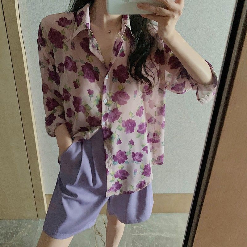 Jiashucheng Áo Sơ Mi Voan Hoa Mỏng Dáng Rộng Thời Trang Retro Hàn Quốc Cho Nữ