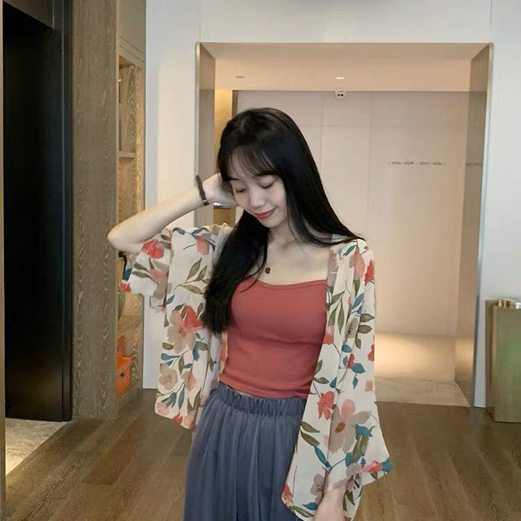 Jiashucheng Áo Sơ Mi Chiffon Tay Ngắn Chống Nắng Dáng Rộng Thoáng Khí In Họa Tiết Phong Cách Nhật Bản Thời Trang Xuân Thu Cho Nữ