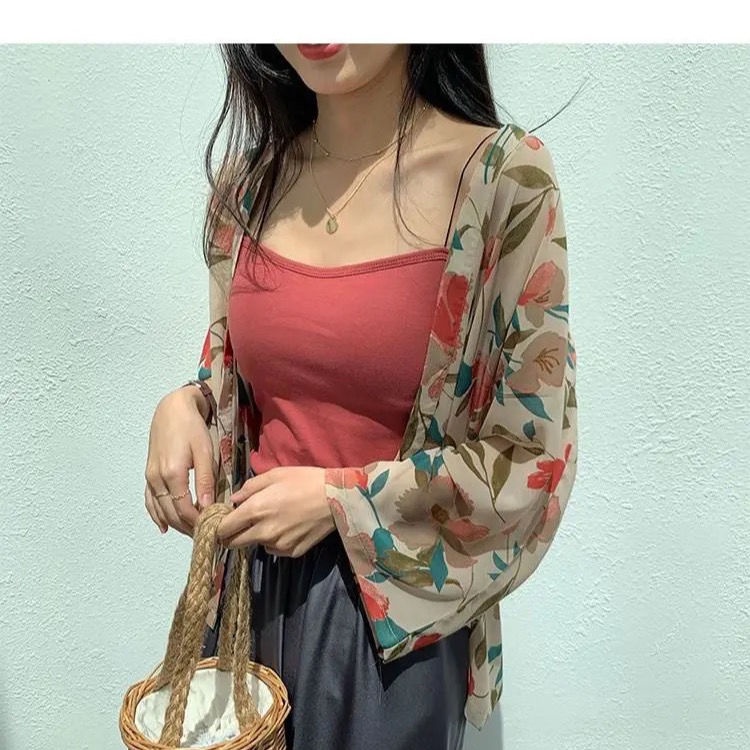 Jiashucheng Áo Sơ Mi Chiffon Tay Ngắn Chống Nắng Dáng Rộng Thoáng Khí In Họa Tiết Phong Cách Nhật Bản Thời Trang Xuân Thu Cho Nữ