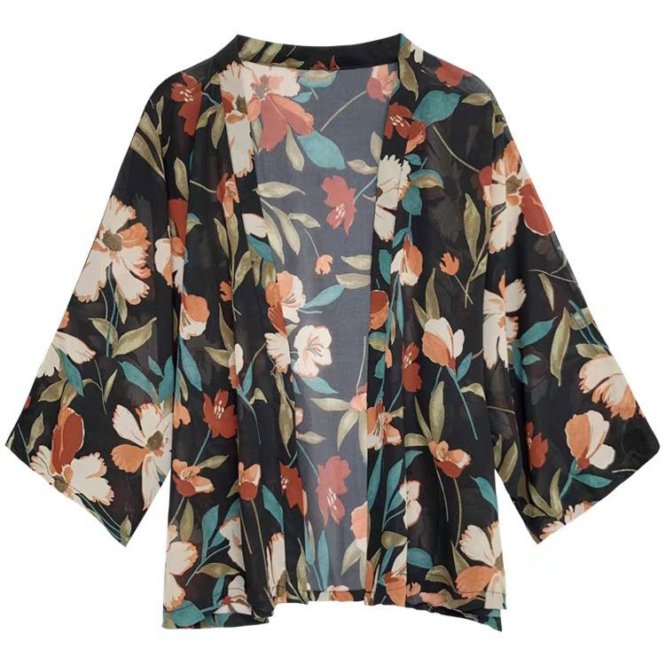 Jiashucheng Áo Sơ Mi Chiffon Tay Ngắn Chống Nắng Dáng Rộng Thoáng Khí In Họa Tiết Phong Cách Nhật Bản Thời Trang Xuân Thu Cho Nữ