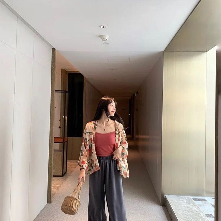 Jiashucheng Áo Sơ Mi Chiffon Tay Ngắn Chống Nắng Dáng Rộng Thoáng Khí In Họa Tiết Phong Cách Nhật Bản Thời Trang Xuân Thu Cho Nữ