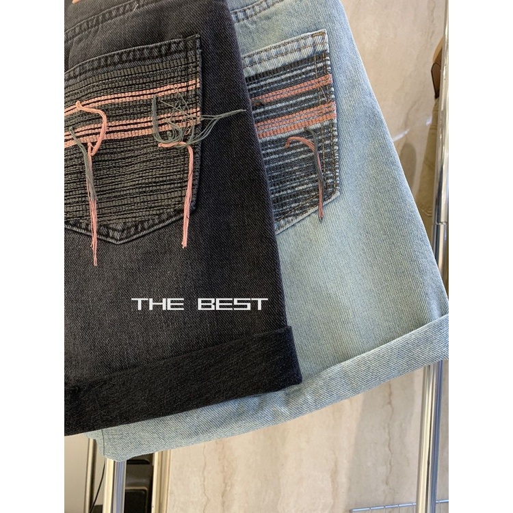 Jiashucheng Quần Short Denim Dáng Chữ A Lưng Cao Phối Túi Màu Tương Phản Phong Cách Châu Âu Thời Trang Mùa Hè Mới