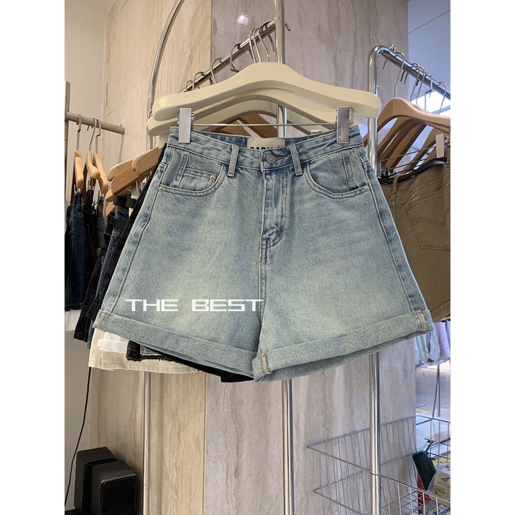 Jiashucheng Quần Short Denim Dáng Chữ A Lưng Cao Phối Túi Màu Tương Phản Phong Cách Châu Âu Thời Trang Mùa Hè Mới