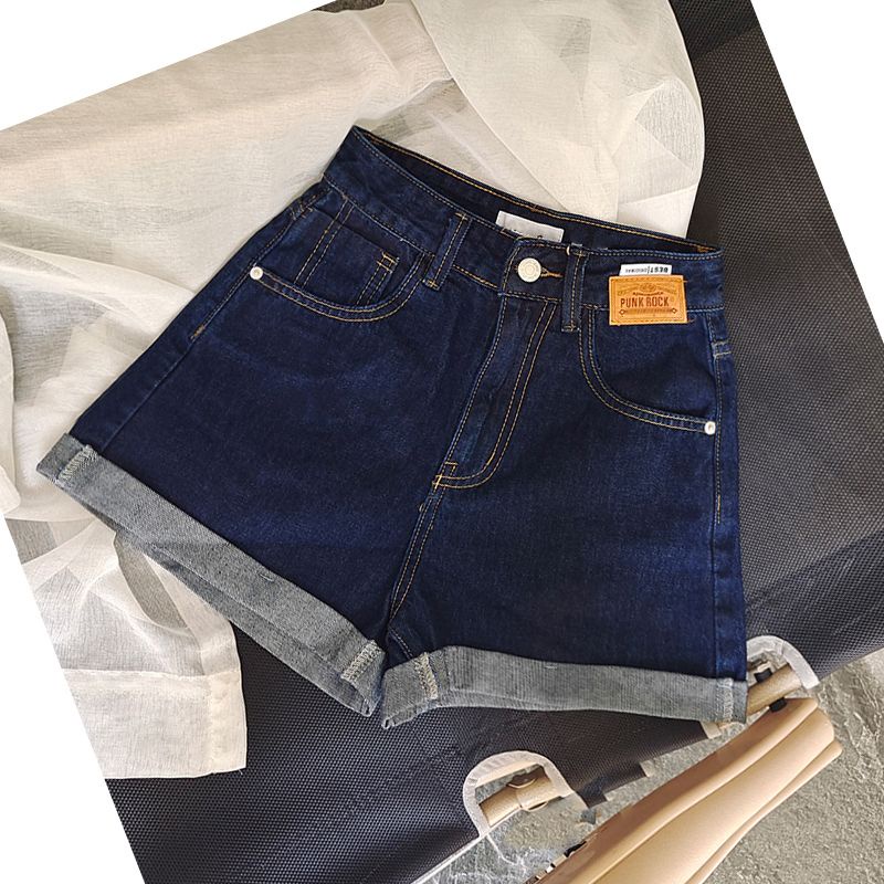 Jiashucheng Quần Short Denim Lưng Cao Ống Rộng Màu Xanh Dương Đậm Thời Trang Mùa Hè Cho Nữ Có Size Lớn