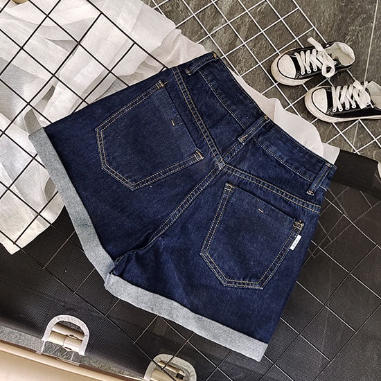 Jiashucheng Quần Short Denim Lưng Cao Ống Rộng Màu Xanh Dương Đậm Thời Trang Mùa Hè Cho Nữ Có Size Lớn