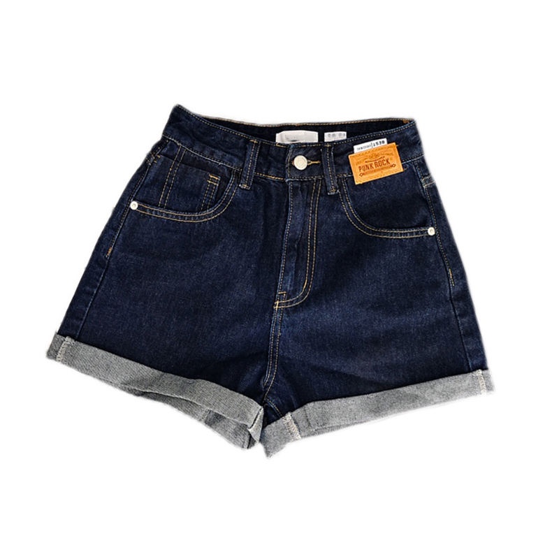 Jiashucheng Quần Short Denim Lưng Cao Ống Rộng Màu Xanh Dương Đậm Thời Trang Mùa Hè Cho Nữ Có Size Lớn