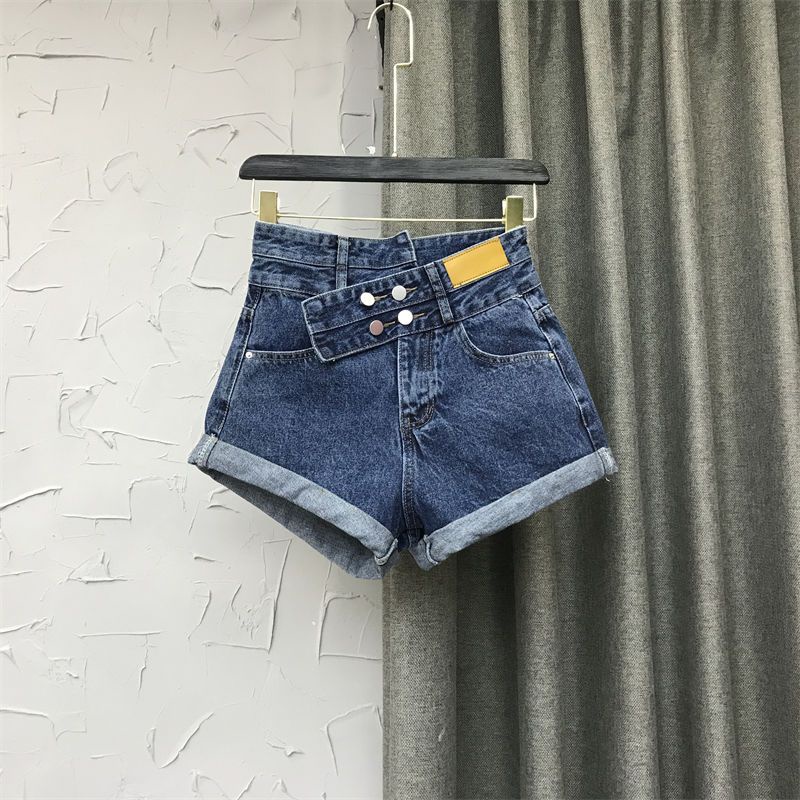 Jiashucheng Quần Short Denim Chữ A Lưng Cao Hai Lớp Phong Cách Mới Mùa Hè Hàn Quốc Dễ Phối Đồ Cho Nữ