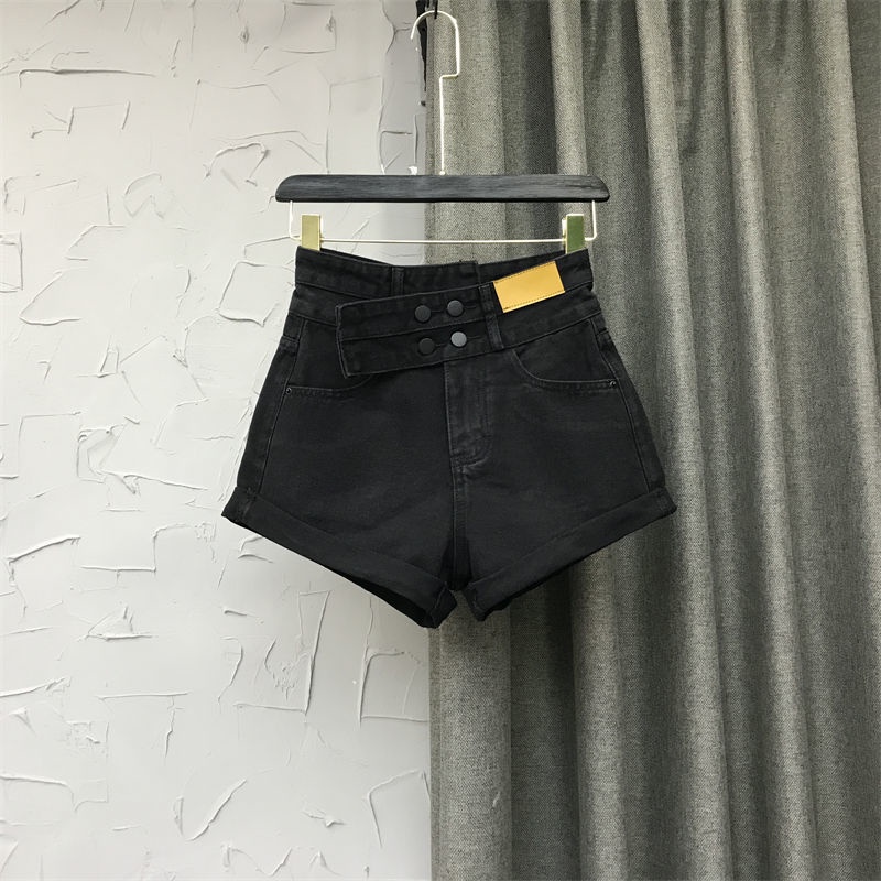 Jiashucheng Quần Short Denim Chữ A Lưng Cao Hai Lớp Phong Cách Mới Mùa Hè Hàn Quốc Dễ Phối Đồ Cho Nữ