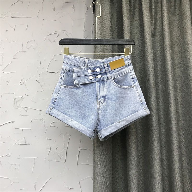 Jiashucheng Quần Short Denim Chữ A Lưng Cao Hai Lớp Phong Cách Mới Mùa Hè Hàn Quốc Dễ Phối Đồ Cho Nữ