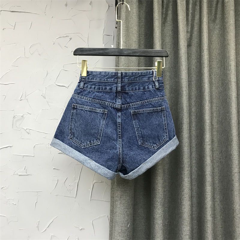 Jiashucheng Quần Short Denim Chữ A Lưng Cao Hai Lớp Phong Cách Mới Mùa Hè Hàn Quốc Dễ Phối Đồ Cho Nữ