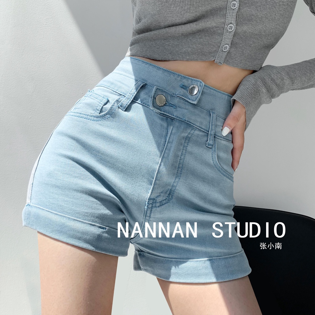 Jiashuchenga Font Quần Short Denim Dáng Chữ a Màu Sắc Tươi Sáng Quyến Rũ Co Giãn Tốt