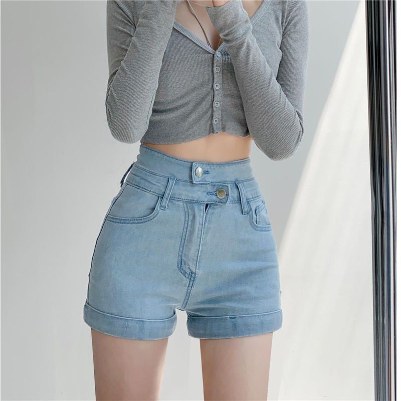 Jiashuchenga Font Quần Short Denim Dáng Chữ a Màu Sắc Tươi Sáng Quyến Rũ Co Giãn Tốt
