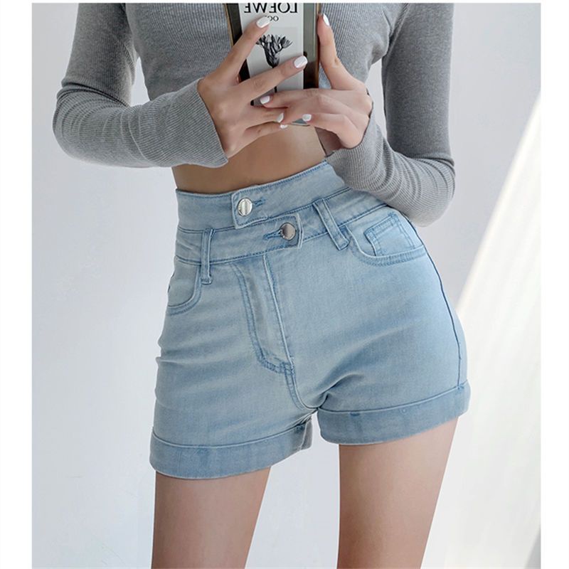 Jiashuchenga Font Quần Short Denim Dáng Chữ a Màu Sắc Tươi Sáng Quyến Rũ Co Giãn Tốt