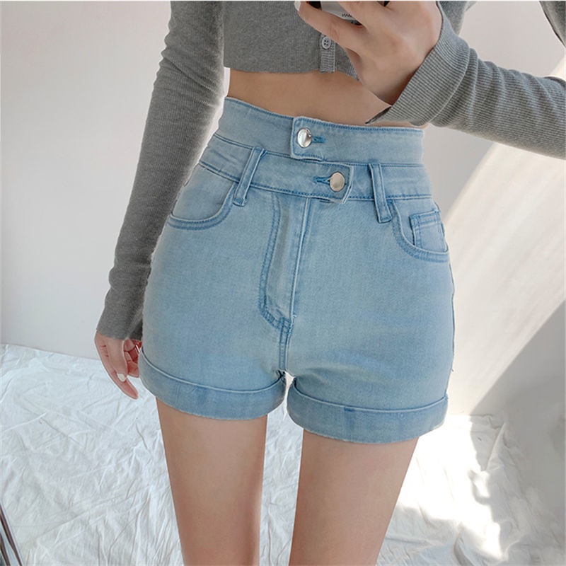 Jiashuchenga Font Quần Short Denim Dáng Chữ a Màu Sắc Tươi Sáng Quyến Rũ Co Giãn Tốt