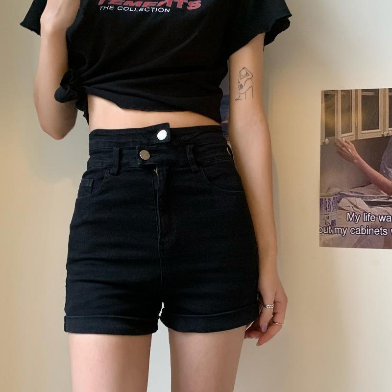 Jiashuchenga Font Quần Short Denim Dáng Chữ a Màu Sắc Tươi Sáng Quyến Rũ Co Giãn Tốt