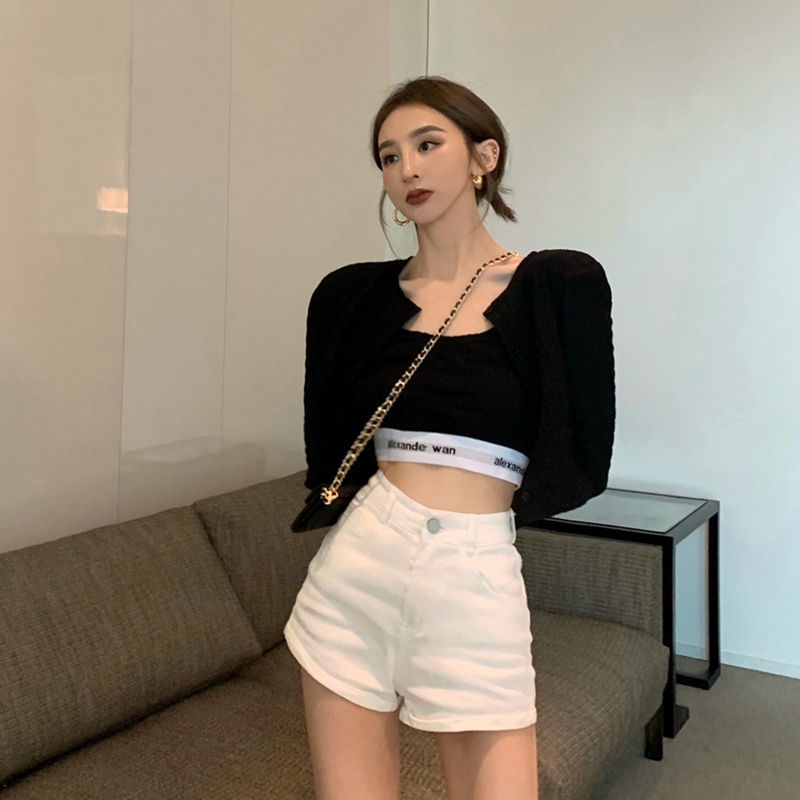 Jiashucheng Quần Short Denim Trắng Lưng Cao Dáng Chữ a Ống Rộng Thời Trang Mùa Hè Mới Cho Nữ