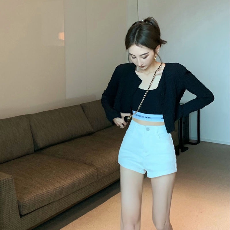 Jiashucheng Quần Short Denim Trắng Lưng Cao Dáng Chữ a Ống Rộng Thời Trang Mùa Hè Mới Cho Nữ