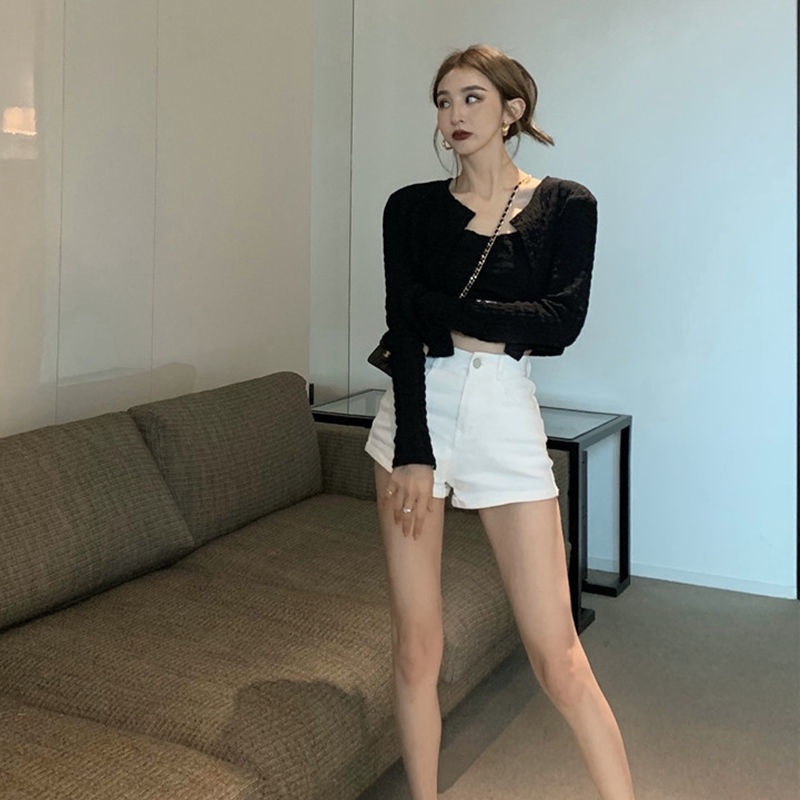 Jiashucheng Quần Short Denim Trắng Lưng Cao Dáng Chữ a Ống Rộng Thời Trang Mùa Hè Mới Cho Nữ