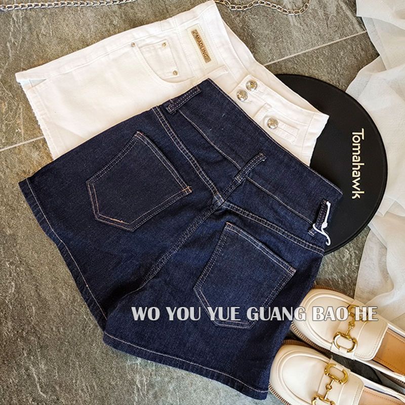 Jiashucheng Quần Short Denim Lưng Cao Ống Rộng Xẻ Tà Màu Xanh Đậm Thời Trang Mùa Hè Phong Cách Hàn Quốc Mới Cho Nữ