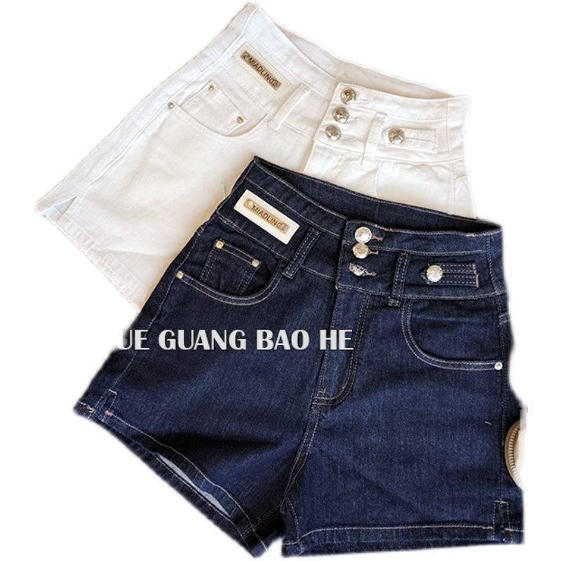 Jiashucheng Quần Short Denim Lưng Cao Ống Rộng Xẻ Tà Màu Xanh Đậm Thời Trang Mùa Hè Phong Cách Hàn Quốc Mới Cho Nữ